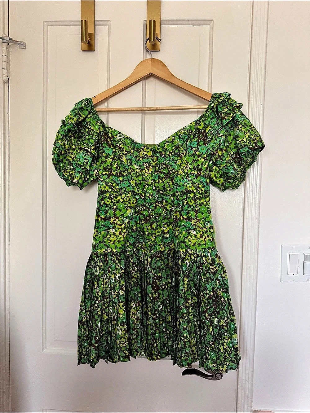 ALEMAIS Dee Dress Floral Mini Dress in Green & Brown Size 4